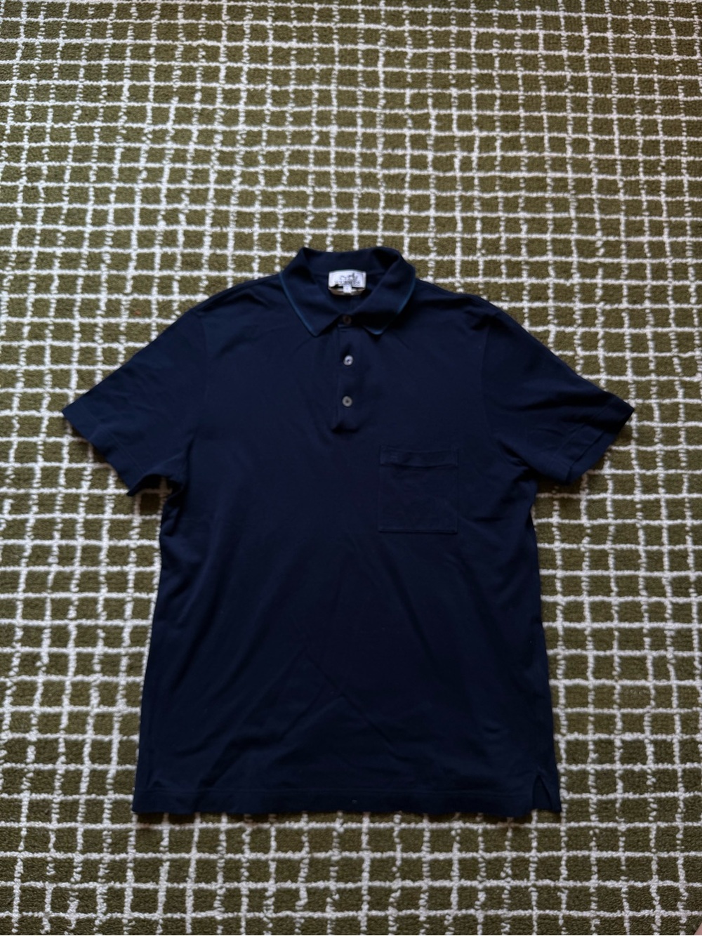 Hermès Men's Cotton Pique Polo Navy Blue Pocket H Sz M (fits S) Made in Italy